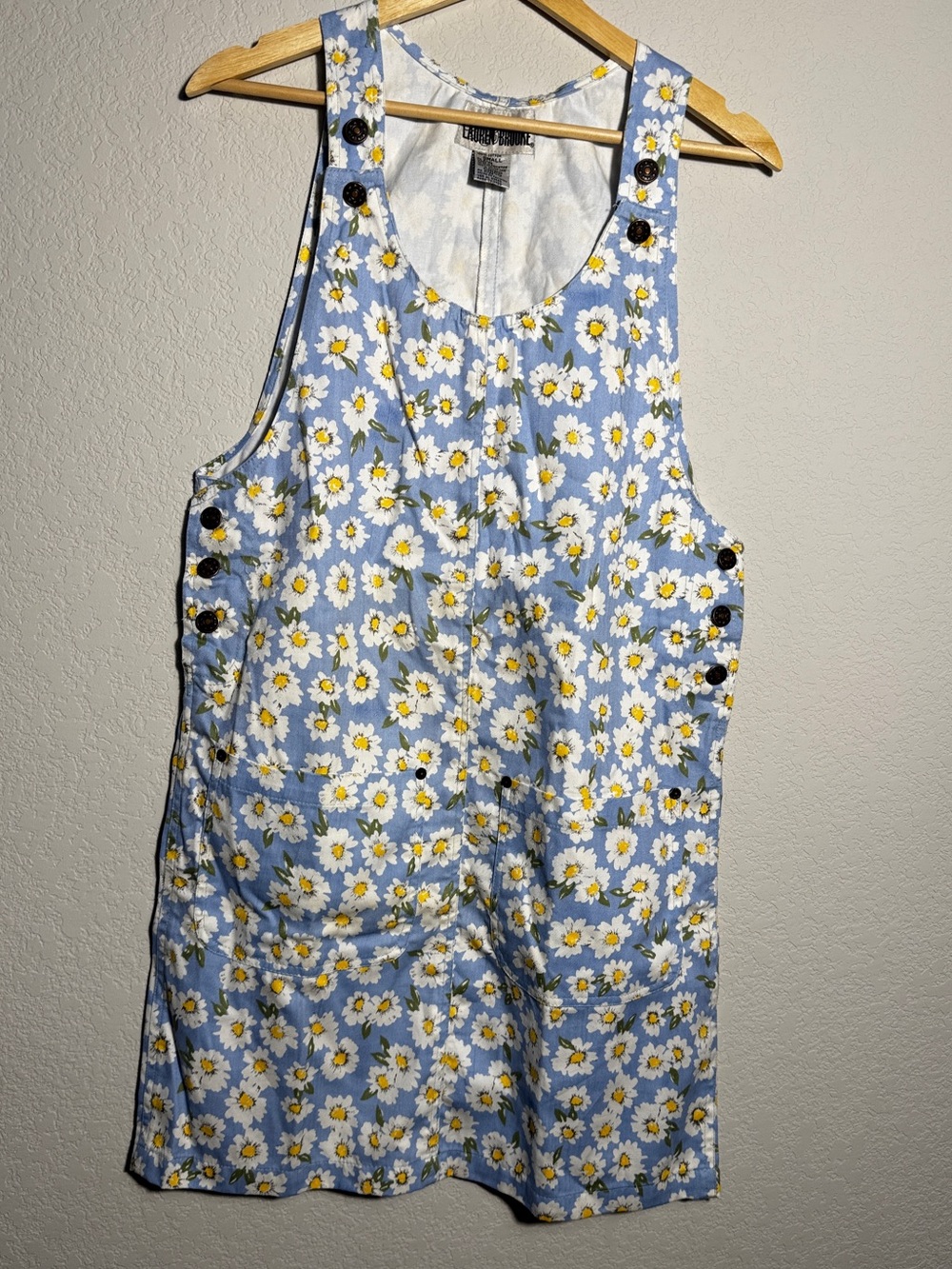 Lauren Brooke overalls dress Floral Cotton Blue size small vintage 90s y2k